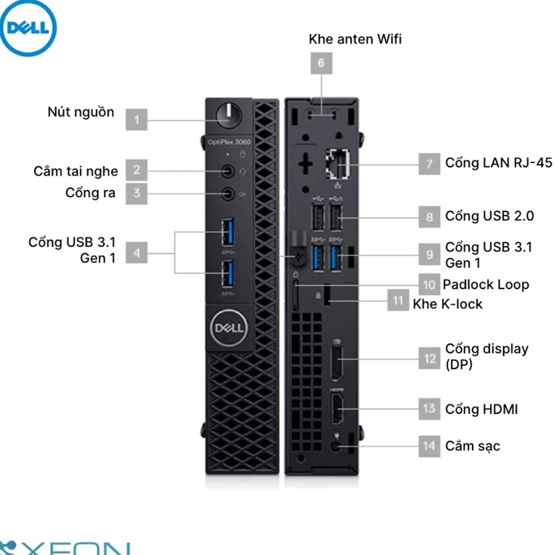 Máy tính mini PC để bàn Dell Optiplex 3060 Micro Intel Core i5-i7 8GB-16GB SSD 256G